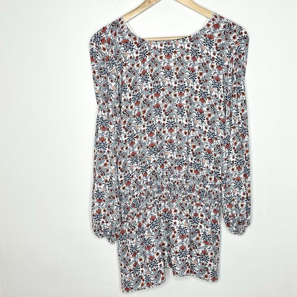 Max Studio Floral Top Orange Blue White Womens Size 1X Tie Colorful Boho Chiffon - Picture 8 of 9